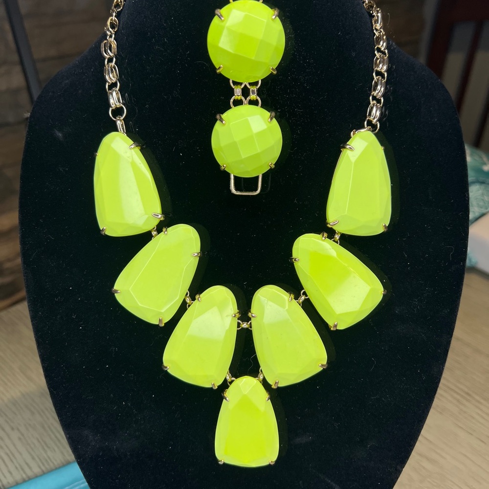 Vibrant Neon Green Necklace and Earring Set